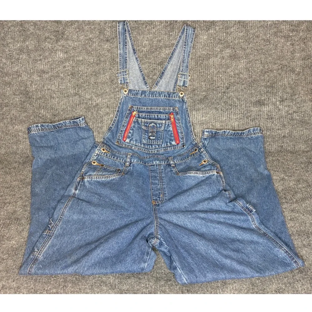 Carolina Blues Vintage Denim Overalls Medium Wash Red Zipper Bib Mens Medium